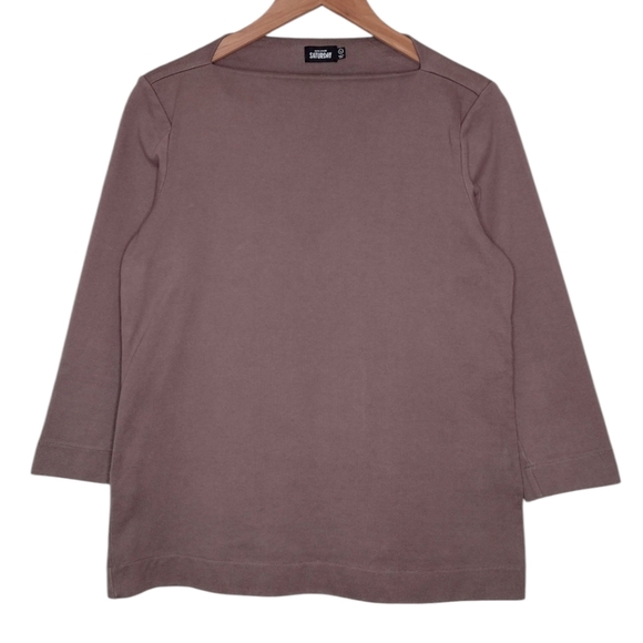 Kate Spade Saturday Boat Neck Minimalist Neutral Brown 3/4 Sleeve Top Sweater - Picture 1 of 13